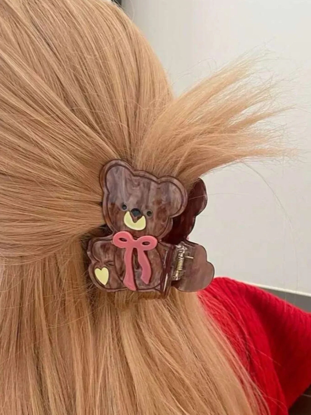Bow Teddy Bear Hair Claw Clip Women's Hair Accessories, Cute Textured Acetate